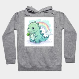 Cute Godzilla happy mood in kawaii cartoon style with rainbow Hoodie